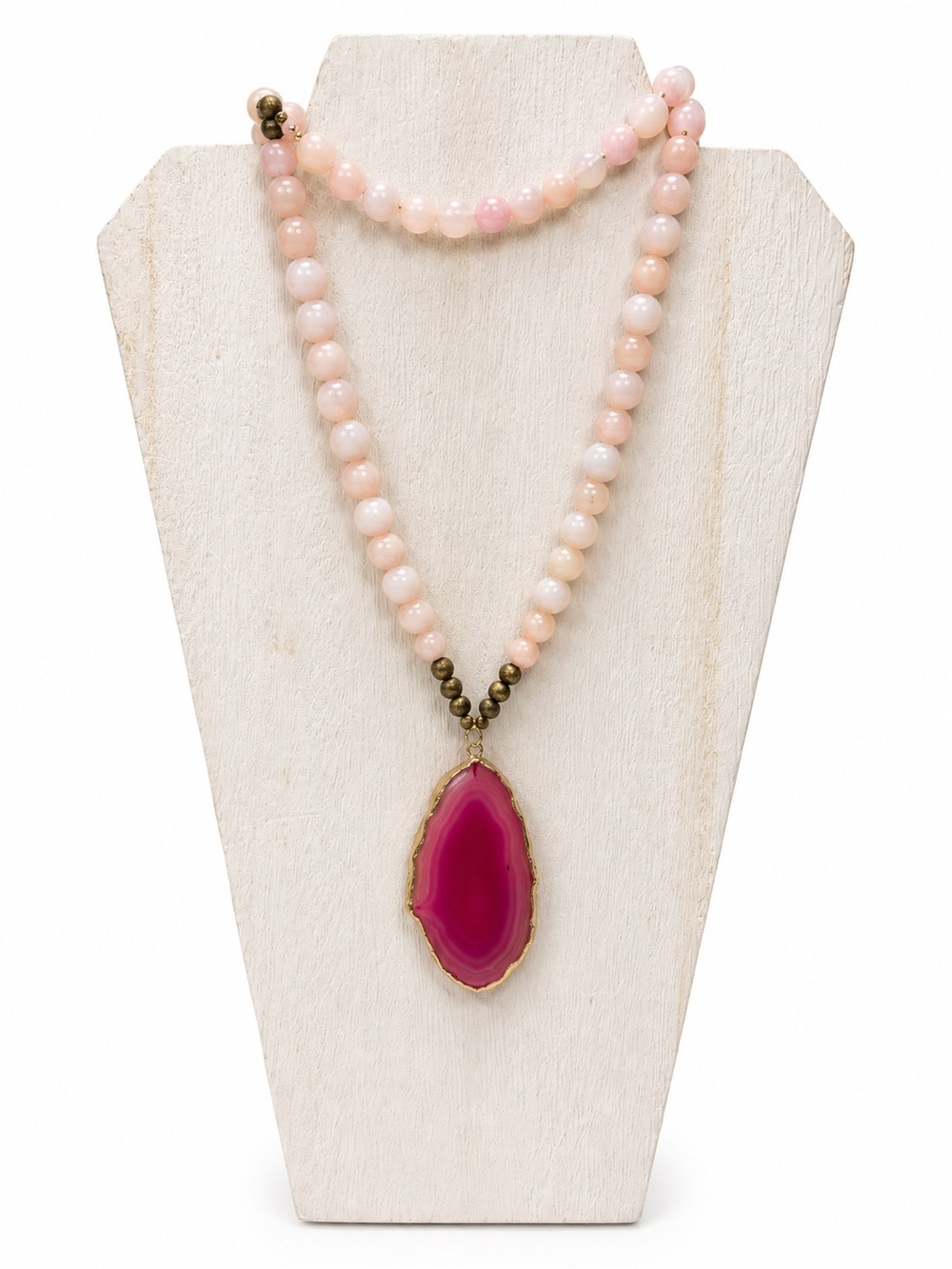 Pink Agate Pendant Beaded Necklace - Brand